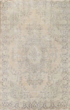 Distressed Wool Floral Tebriz Vintage Area Rug 7x10 Hand-knotted Living Room Rug