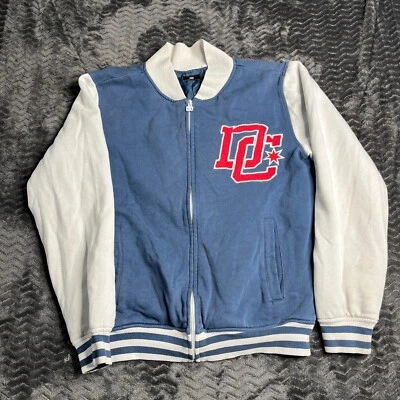 DC Shoes Jacket Varsity Coat Skateboarding Men Size M/L Front Zip Blue White - Image 1 of 4