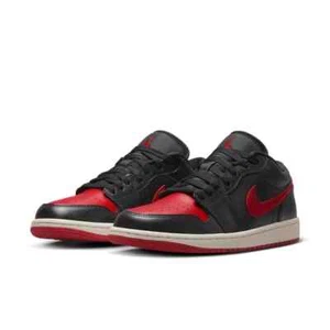 Nike Air Jordan 1 Low Black/Gym Red Sail-Bred Shoes DC0774061 Womens Size 7.5 - Picture 1 of 5