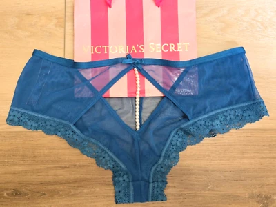 Victoria's Secret Very Sexy Teal Mesh Pearl Strand Cheeky Cut-Out Bow Panties L - Image 1 of 3