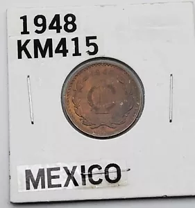 MONEDA MÉXICO 1 Céntimo 1948 Km#415 ~ Circulada, Tonificada - Imagen 1 de 2