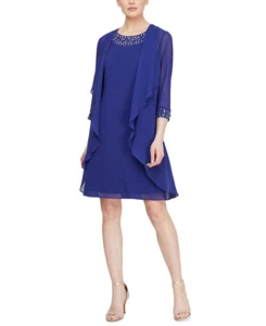 Ignite Evenings Women's Chiffon Beaded 2-Piece Jacket Dress (Iris, 12) - Picture 1 of 4