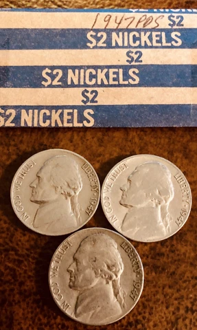 1947 P 1947 D 1947 S Jefferson Nickels, Circulated Cover