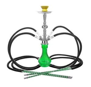 4 Schläuche Hookah Verkauf Freunde Karma Shisha Grüne Vase Narguile Glas Wasser - Bild 1 von 6