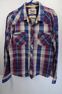 JNCO Mens Shirt XXL Blue Plaid Cotton Button Up Long Sleeve Pockets Western - Picture 1 of 9