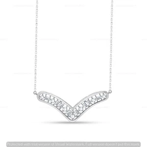 0.77Ct Certified Natural Diamond V shape curved Pendant 14K White Gold 18" Chain - Picture 1 of 6