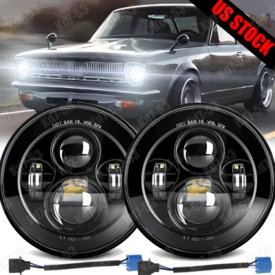 Par de faros LED redondos de 7"" pulgadas haz alto/bajo para Toyota Corolla 1968-1979 Foto 1 de 4