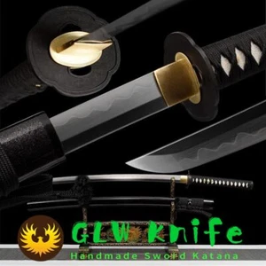 Espada Katana T10 Acero Arcilla Templada Hecha a Mano Negra Tsuba Espada Samurai Japonesa - Imagen 1 de 9