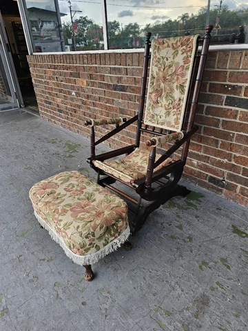 Antique George Hunzinger Platform Rocker With Matching Ottoman Cover