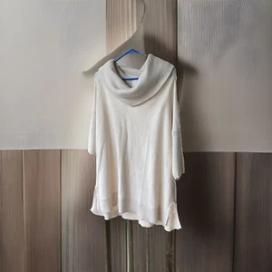 CHICOS GROBER ELFENBEINFARBENER HALBARM PULLOVER MIT WASSERFALLAUSSCHNITT DAMENGRÖSSE 1 - Bild 1 von 15