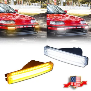 For 1990-1991 Honda CR-X / CRX Clear Switchback LED Front Bumper Signal Lights - Picture 1 of 12