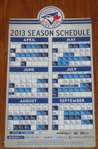 2013 Toronto Blue Jays Magnetic Schedule Jose Bautista Cover