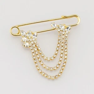 Spilla bijoux - con strass pendenti - colore oro - sparkling - vintage - Foto 1 di 9