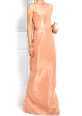 Vestido Largo Roland Mouret Henderson Metálico Melocotón Volantes FR 34 UK 6 / US 2 Foto 1 de 4