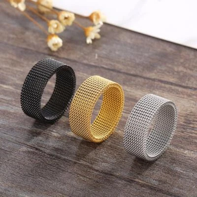 8MM Wide Stainless Steel Rings Titanium Couple Rings Deformable Mesh Ring Gift S - Image 1 of 4