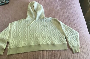 Women’s Quilted Ivory Ralph Lauren Logo Boxy Cable Hoodie Size M/L  - Picture 1 of 7