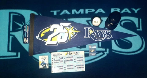 TAMPA BAY RAYS 25th Anniversary Lot 30" Pennant Ball Pin Mini Helmet Magnet New⚾ Cover