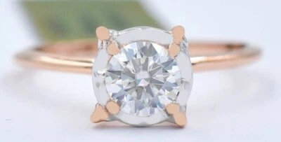LAB GROWN 0.50 克拉 VVS MOISSANITE SOLITAIRE 戒指 10K 纯玫瑰金 - 全新带标签 — 第 1/4 张图片