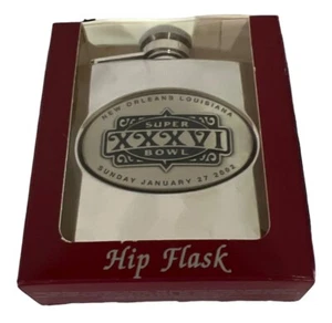 Super Bowl XXXVI 6 oz Edelstahl Flachmann Patriots vs Rams 2002 - Bild 1 von 9