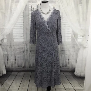 Jessica Howard Siz 12 Dress Silver Gray Lace V-Neck Glitter Gown Midi Formal B17 - Picture 1 of 10