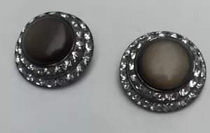 Vintage Lisner Rhinestone Brown Clip On Earrings Silver Tone Setting Signed - Picture 1 of 10