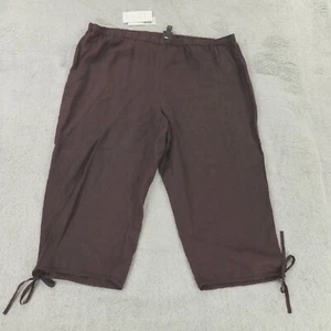 Eileen Fisher Pants Womens XL Brown Linen Handkerchief Wide Leg Capri Lagenlook - Picture 1 of 17