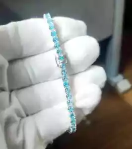 9Ct Round Cut Lab Created Aquamarine Tennis Bracelet 14K White Gold Plated 7.5in - Picture 1 of 8