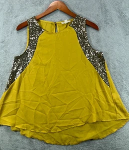 Hot Delicious Womens Large Tank Top Mustard Sequin Shirt Blouse Sleeveless NWOT - Picture 1 of 13