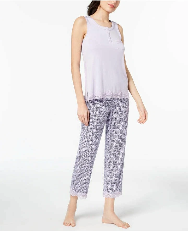 Conjunto de pijama sin mangas estampado Alfani con encaje floral diamante lila XL Foto 1 de 1