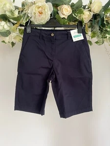 JOULES Cruise Long Chino Shorts Size 6 8 10 French Navy Stretch Cotton NEW OW32 - Picture 1 of 13