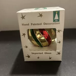 VINTAGE handbemalt tschechisches Gold, rote und grüne Streifen sehr schönes unbenutztes Ornament - Bild 1 von 7