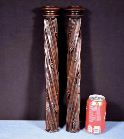 *16" Pair of French Antique Solid Walnut Posts/Pillars/Columns/Balusters Salvage Cover