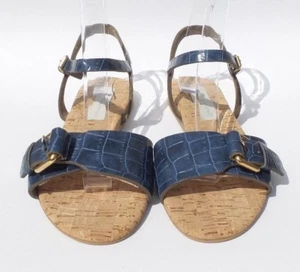 Stella McCartney flache Sandalen vegan kobaltblau Faux Krokodilprägung Kork 39 - Bild 1 von 11