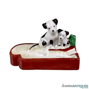 Vintage Japanese Porcelain Dog & Puppy Trinket Ashtray - Picture 1 of 8