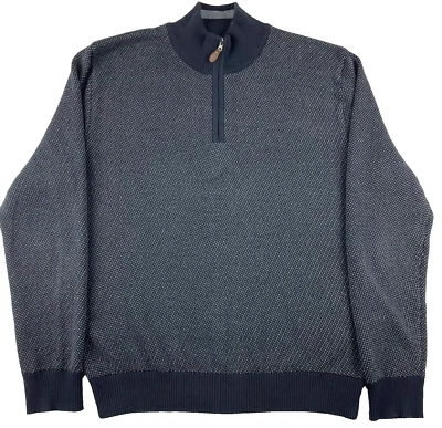 NOVICA Long Sleeve Pullover Zip Pima Cotton Navy Blue Polka Dot Sweater Men L Foto 1 de 4