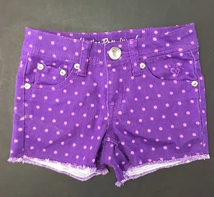 NWOT JUSTICE GIRLS PURPLE POLKA DOT SHORTS DENIM JEAN 6 REGULAR BLING BACK POCKE - Picture 1 of 2