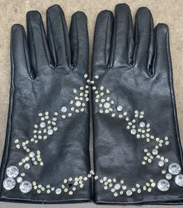 Damen schwarze Lederhandschuhe mit Kristallverzierungen Größe 9 KOSTENLOSER VERSAND! - Bild 1 von 14