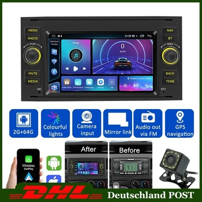 2+64GB 7 Zoll Autoradio GPS Navi Carplay Tragbares Für Ford Transit 2007-2012 - Bild 1 von 4