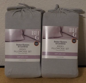 2x Better Homes & Gardens Jersey Pillowcase Set Standard Queen Gray Silver - Picture 1 of 4
