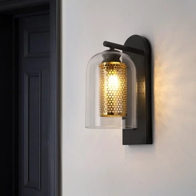 Modern Black & Gold Glass Wall Sconce Light Fixture 1-Light Lamp - Image 1 of 4