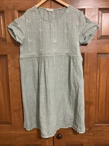 Terzo Millennio 100% Leinen Grün Kurzarm Etuikleid Damen Gr. M Italy " - Bild 1 von 4