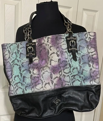Vera Wang Metallic Purple Aqua Blue Gray Shoulder Purse Bag 12.5" Tall (READ) - Image 1 of 4