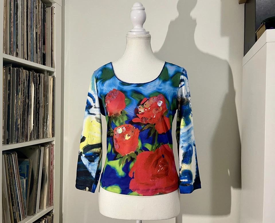 Blusa feminina vintage 90’s Amour Love exclusiva floral frisada slim fit grunge gráfica M - Imagem 1 de 4