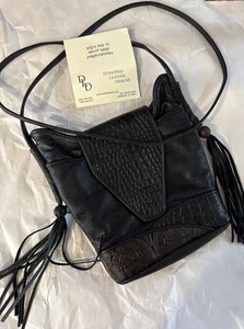 D'Onofrio Leder Handtasche Umhängetasche braun schwarz Quasten Magnetverschluss innen - Bild 1 von 6