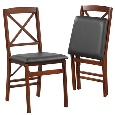 2 Pack Folding Dining Chairs Foldable Chairs w/ PVC Padded Seat & High Backrest - Image 1 of 4