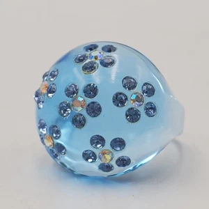 Vintage Ring gewölbt blau Lucite Strass Blume 5,75 Boho Hippie Mod Retro - Bild 1 von 6