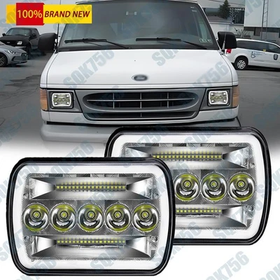2PC 5x7" 7x6 LED Headlights for Ford E-100 E-150 E-250 Econoline Van w/ DRL Turn - Image 1 of 4