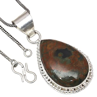 Pendant Rainforest Jasper Gemstone Valentine'Day Gift Silver Jewelry 2" - Image 1 of 4