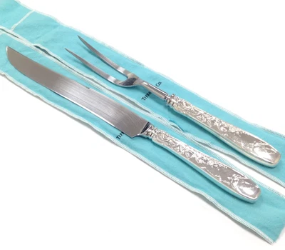 Faca e garfo Tiffany & Co Audubon grande 2 peças lâmina de aço inoxidável conjunto de escultura assada - Imagem 1 de 4