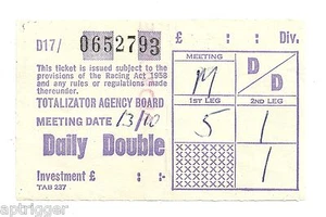 Pre 1966 Totalizator Agency Board ( TAB ) Daily Double Betting Slip - Picture 1 of 2